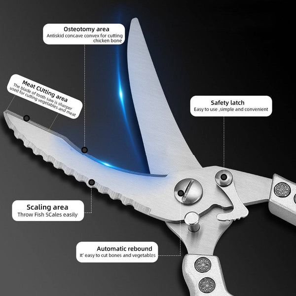 Scissors Chicken Bone Kitchen Shears,Duck Fish Cutter 4Cr Stainless StAbout this item


Two pattern lock designs can support your heavy-duty scissors under different conditions. In the locked mode, safety is maximized to prevent accideTheWellBeing1Scissors Chicken Bone Kitchen Shears,Duck Fish Cutter 4Cr Stainless Steel Fish Scissors Scale Clean Cook Scissors KnifeCulinaryWellBeing