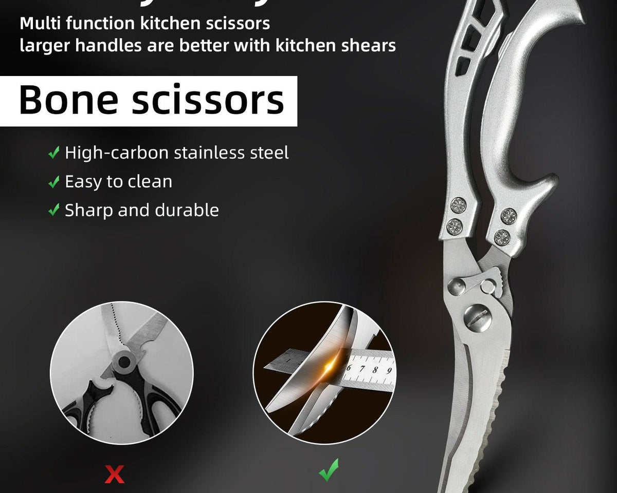 Scissors Chicken Bone Kitchen Shears,Duck Fish Cutter 4Cr Stainless StAbout this item


Two pattern lock designs can support your heavy-duty scissors under different conditions. In the locked mode, safety is maximized to prevent accideTheWellBeing1Scissors Chicken Bone Kitchen Shears,Duck Fish Cutter 4Cr Stainless Steel Fish Scissors Scale Clean Cook Scissors KnifeCulinaryWellBeing