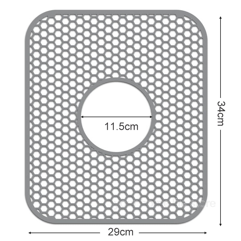 Silicone sink protector mat for stainless steel sinks, 34x29cm, honeycomb design.