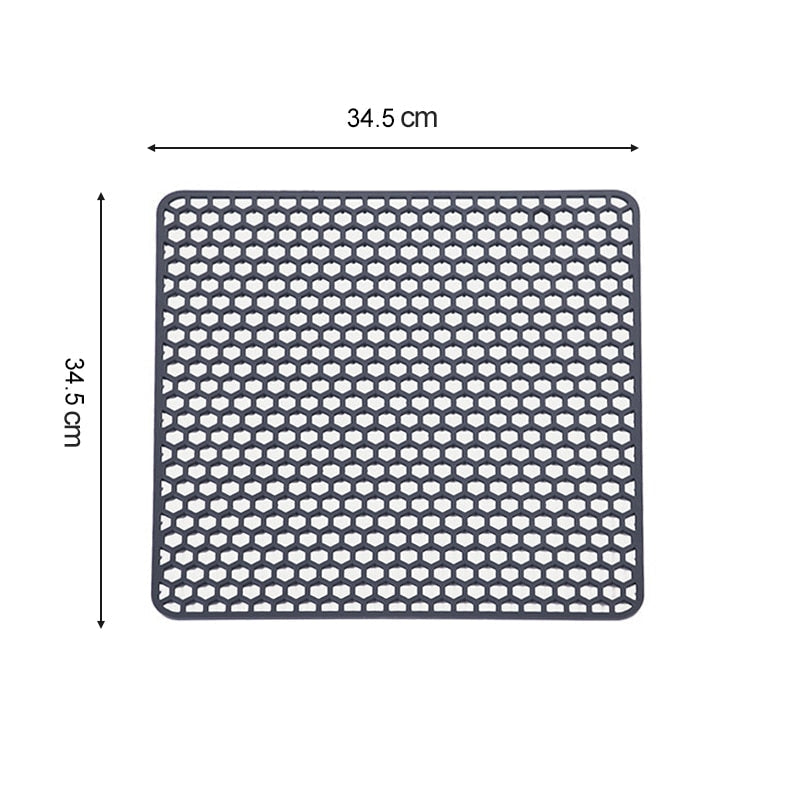 Silicone kitchen sink protector mat, 34.5x34.5 cm, heat resistant.