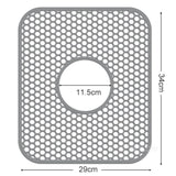 Silicone sink protector mat with hexagonal pattern, 34x29cm size.