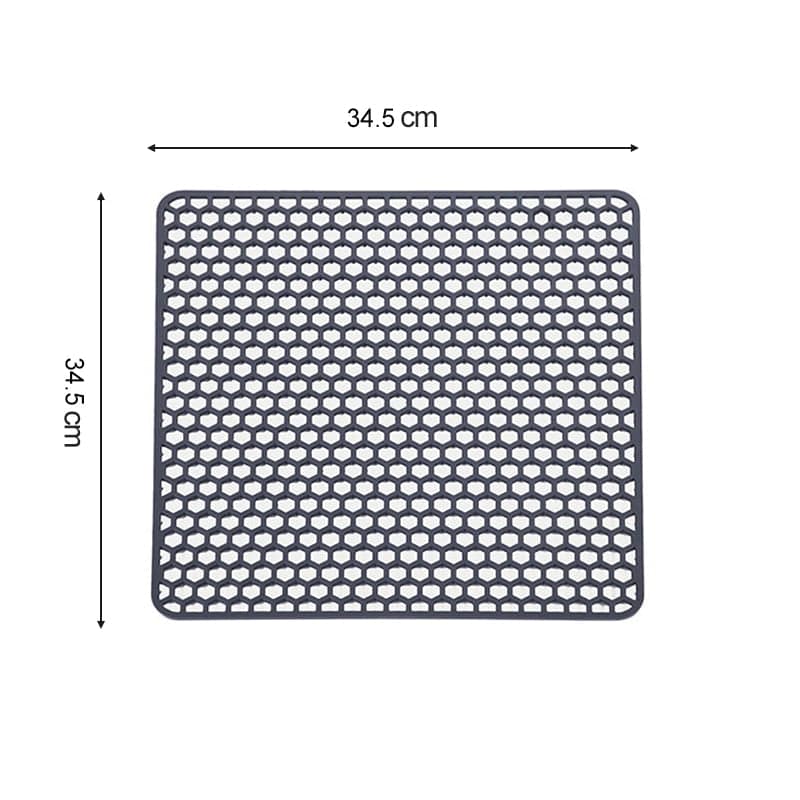 Silicone sink protector mat, 34.5x34.5cm, heat-resistant, honeycomb pattern.