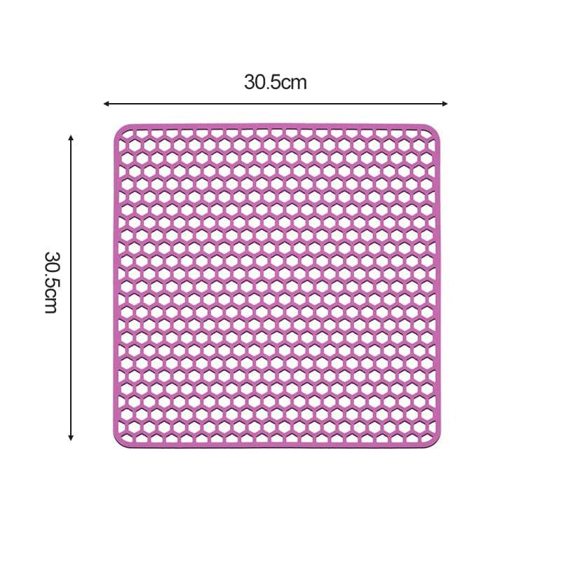 Silicone sink protector mat, 30.5cm x 30.5cm, purple, heat-resistant and durable.