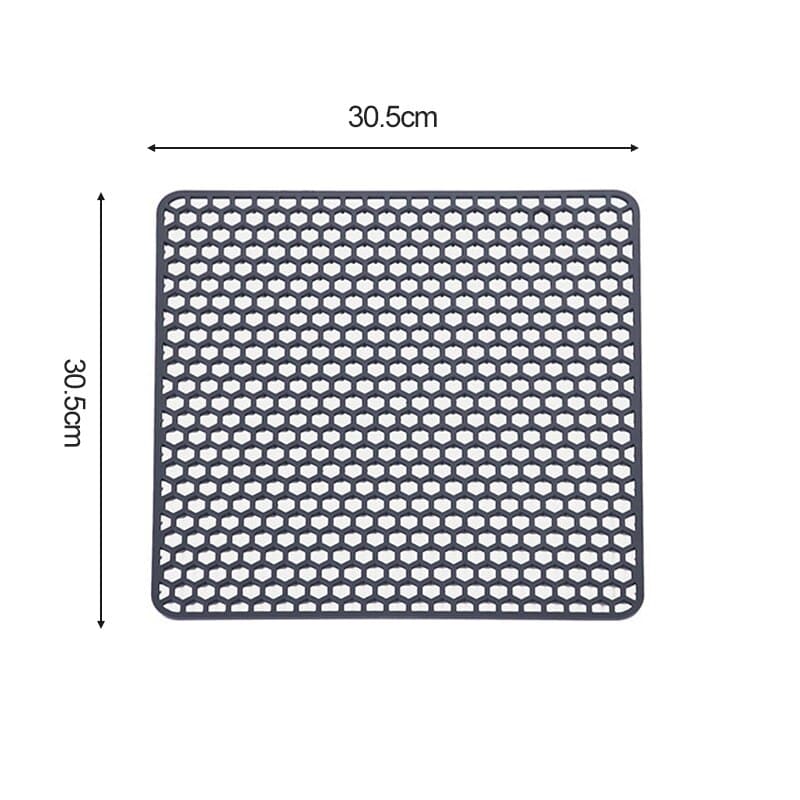 Silicone sink protector mat with 30.5cm square dimensions, designed for kitchen sink protection.