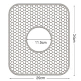 Silicone sink protector mat with grid design, 34x29cm, fits stainless steel sinks, heat resistant up to 500F.
