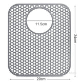 Silicone sink protector mat with hexagonal pattern and dimensions 34x29cm.