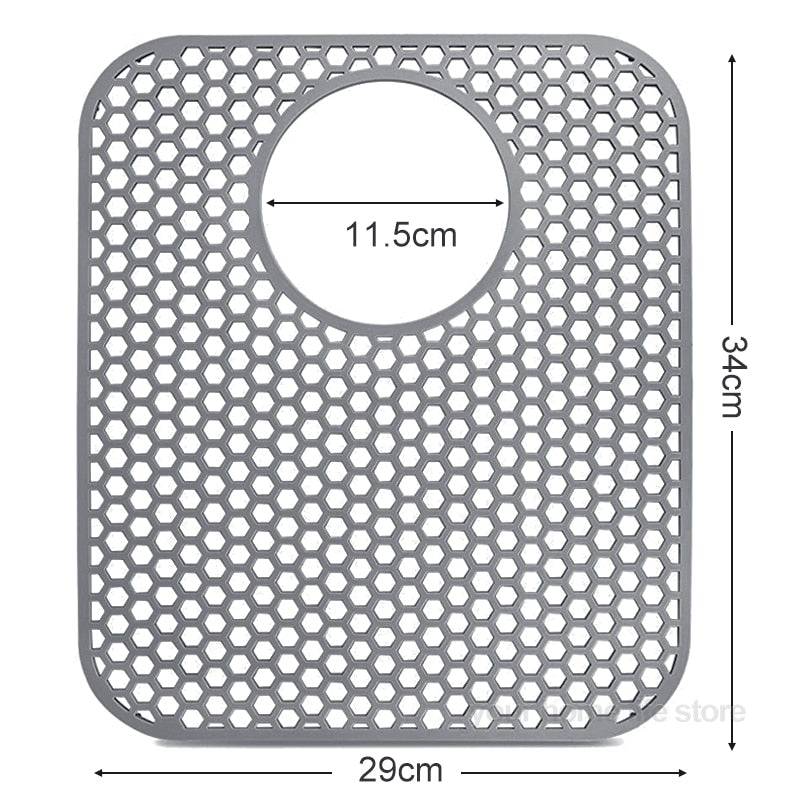 Silicone sink protector mat with hexagonal pattern and dimensions 34x29cm.