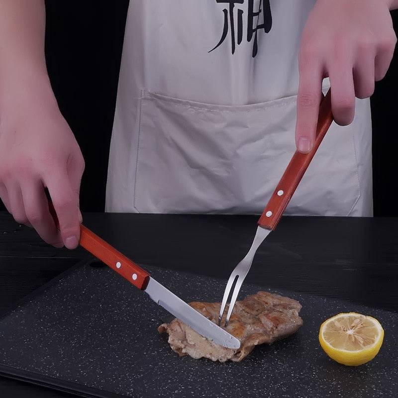 Stainless Steel Roast Lamb Knife and Fork Set for Barbecue Cooking.