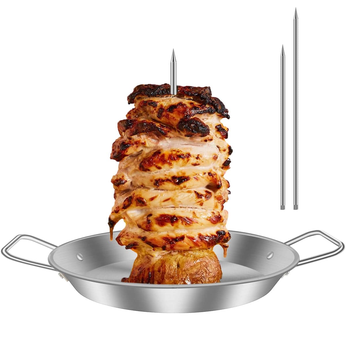 Vertical Skewer Barbecue Spike Poultry Hanger Roasting Meat Spit Skewer Brazilian Spikes BBQ Stand Grilling Rack with Handle - Culinarywellbeing