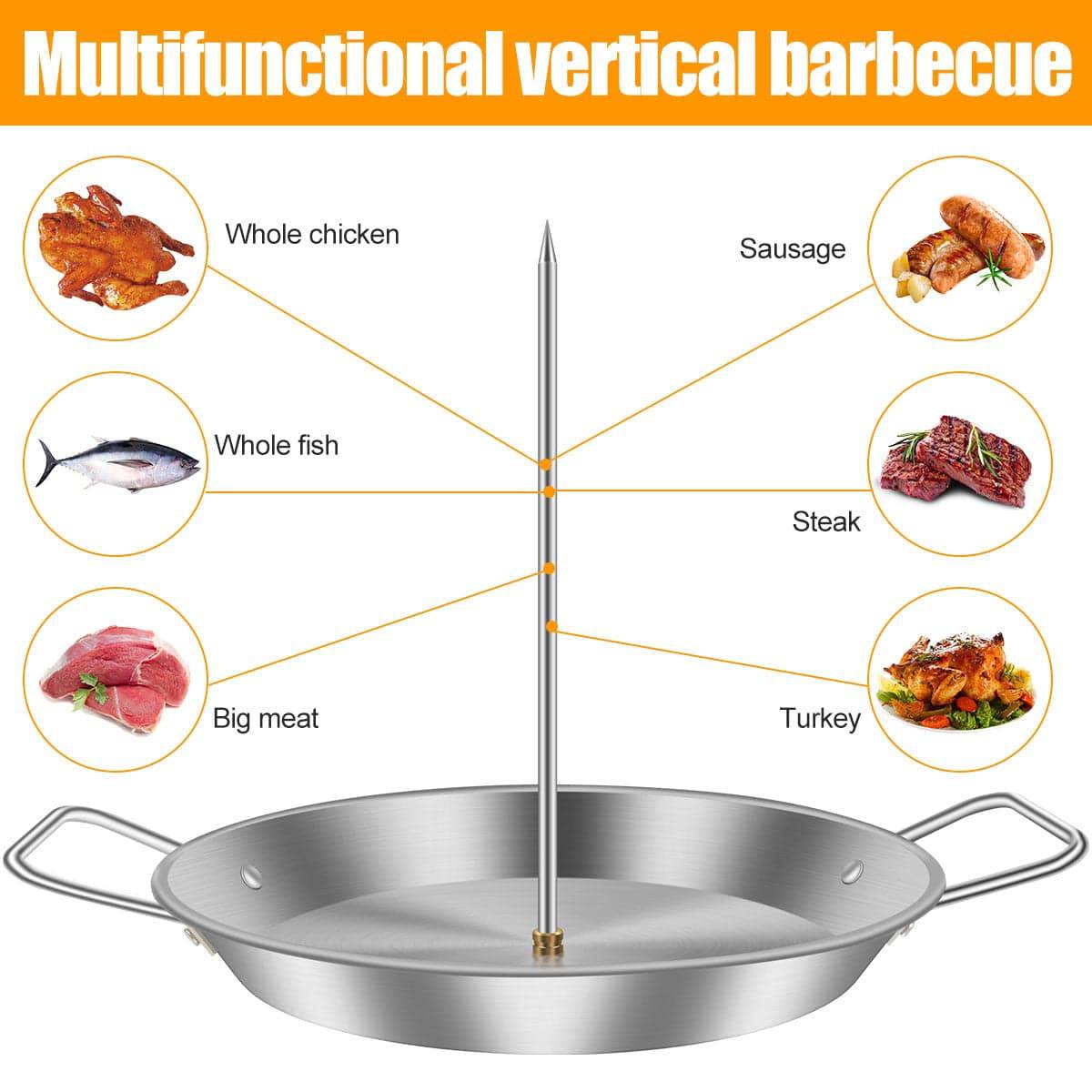 Vertical Skewer Barbecue Spike Poultry Hanger Roasting Meat Spit Skewer Brazilian Spikes BBQ Stand Grilling Rack with Handle - Culinarywellbeing