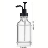 TheWellBeing™ 500ml glass coffee syrup dispenser with stainless steel pump, clear square bottle.