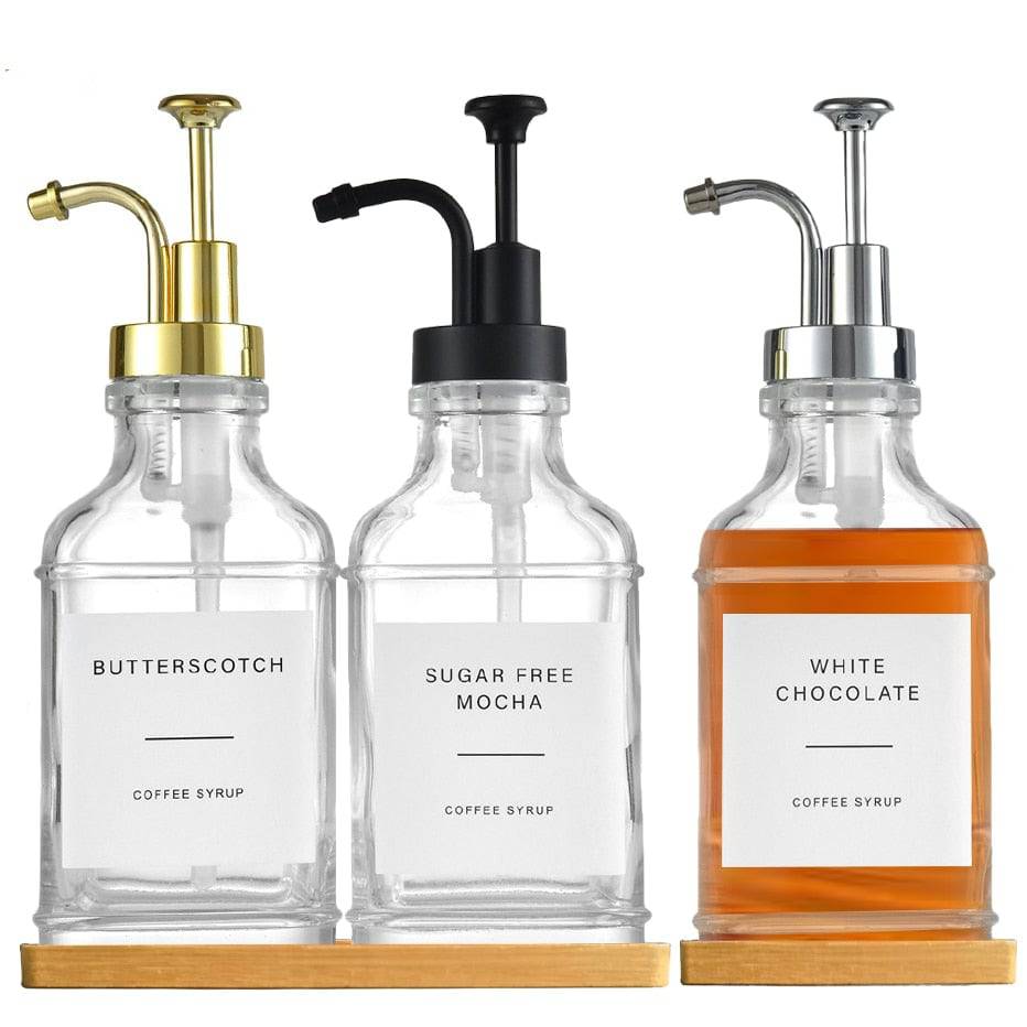 TheWellBeing™ 500ml Glass Coffee Syrup Dispenser with Steel Pump for Home and Cafe Use