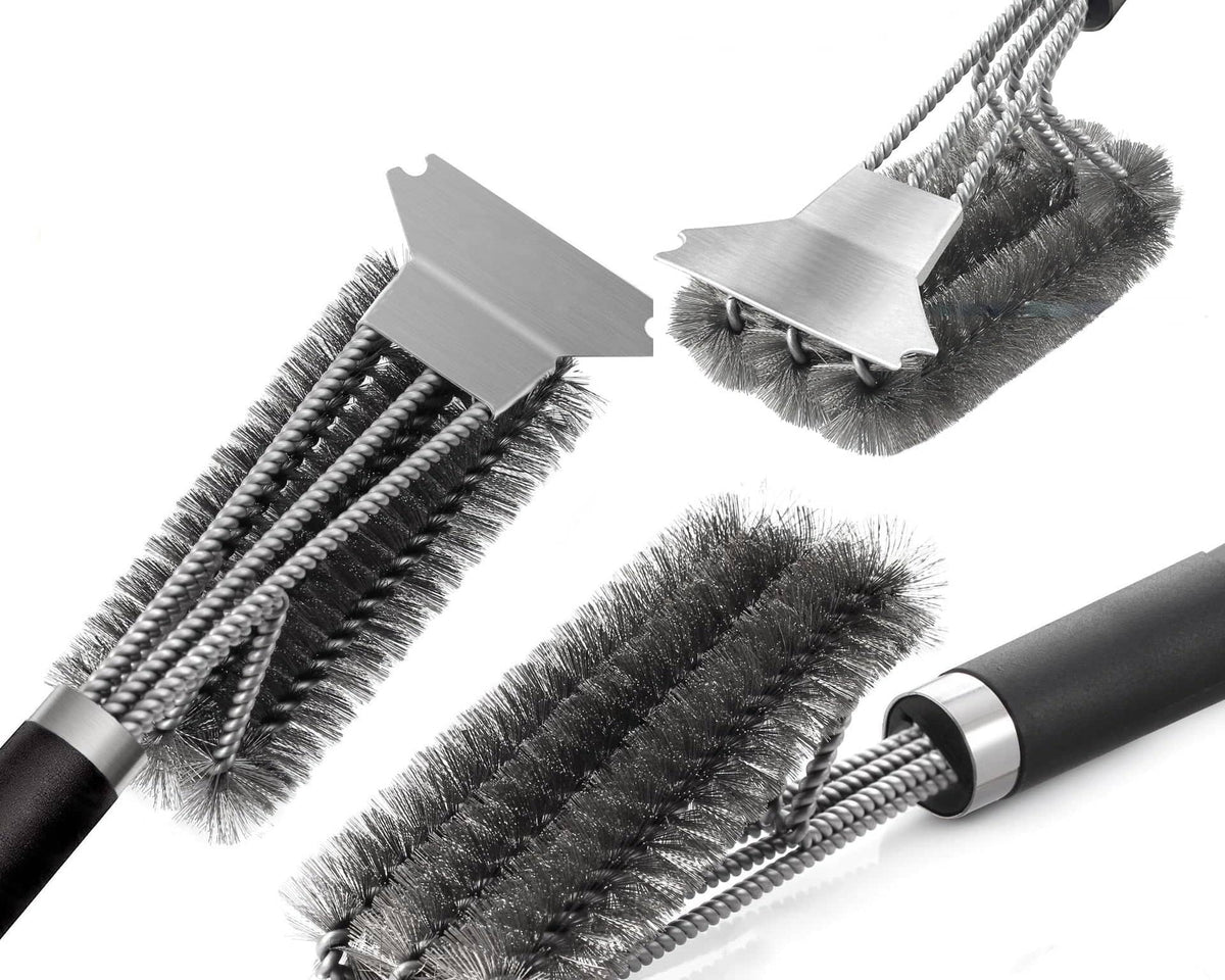 Stainless Steel Barbecue Brush Outdoor Travel BBQ Grill Cleaning BrushâTHE SAFEST BRISTLE FREE GRILL BRUSH. No bristles that can break off and end up in your food. Our heavy duty design with built in scraper lets you use as much elboTheWellBeing1Stainless Steel Barbecue Brush Outdoor Travel BBQ Grill Cleaning Brushes KitchenCulinaryWellBeing