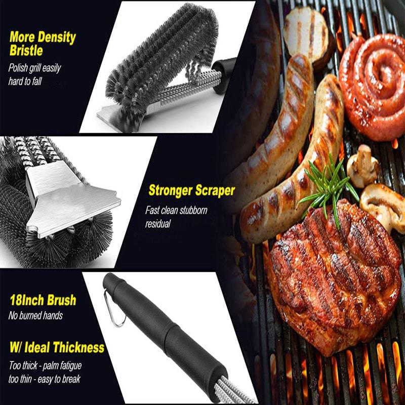 Stainless Steel Barbecue Brush Outdoor Travel BBQ Grill Cleaning BrushâTHE SAFEST BRISTLE FREE GRILL BRUSH. No bristles that can break off and end up in your food. Our heavy duty design with built in scraper lets you use as much elboTheWellBeing1Stainless Steel Barbecue Brush Outdoor Travel BBQ Grill Cleaning Brushes KitchenCulinaryWellBeing