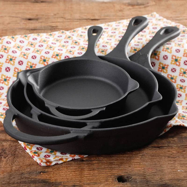 The Pioneer Woman Timeless Cast Iron Set 3-Piece Fry Pans Cooking Pots Set Pots and Pans Set Kitchen - Culinarywellbeing