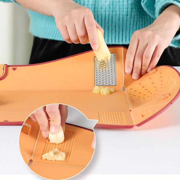 TheWellBeing™6 in 1 Folding Chopping Board Smart Cutting Board with Draining Knife Sharpener & Grinder Plastic Cutting Board for Kitchen - Culinarywellbeing