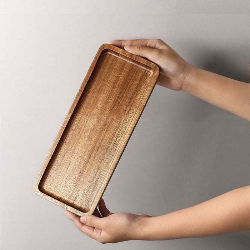 TheWellBeing™ Acacia Wood Rectangular Coffee Tray - Decorative Food and Tea Serving Tray - Culinarywellbeing