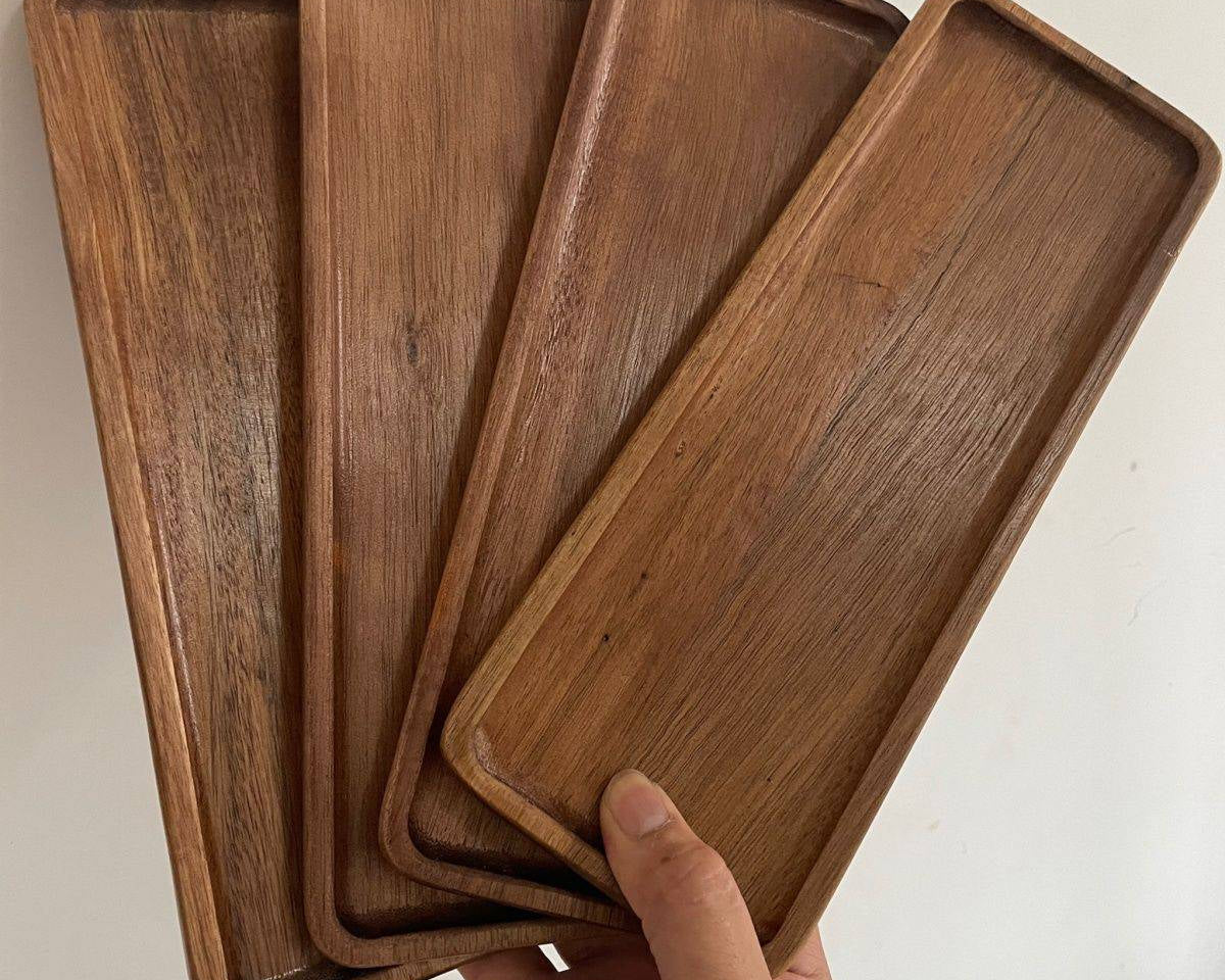 TheWellBeing™ Acacia Wood Rectangular Coffee Tray - Decorative Food and Tea Serving Tray - Culinarywellbeing