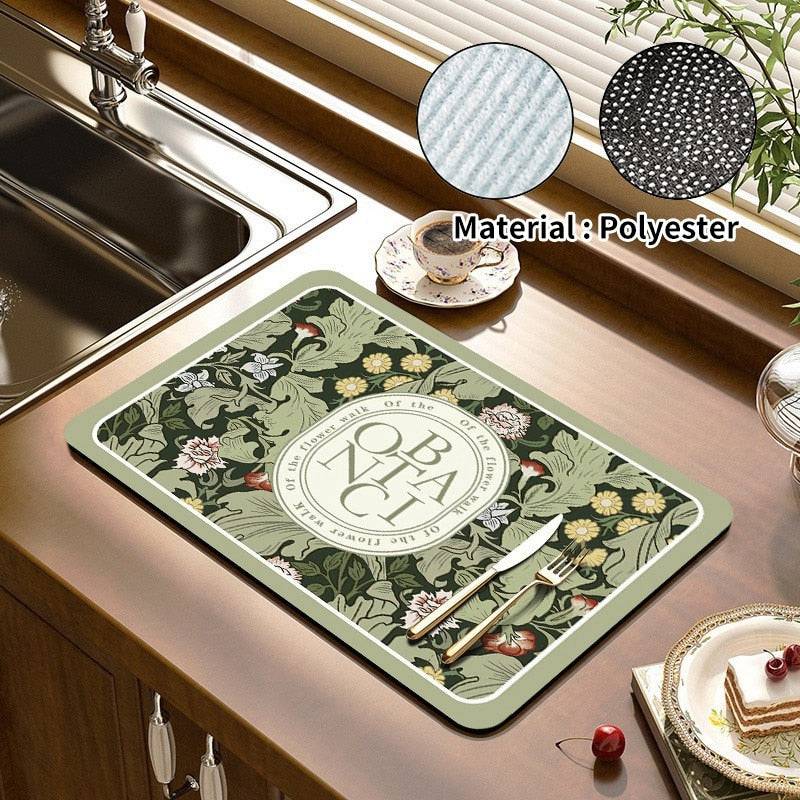 Printed Dish Drying Mat Super Absorbent Coffee Drain Pad Tableware Draining Pad - Culinarywellbeing