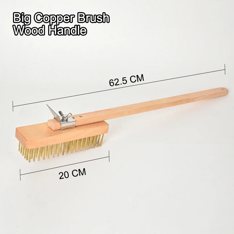 🍕 Professional Pizza Oven Copper Brush Scraper with 21 Inch Aluminium Handle 🍖