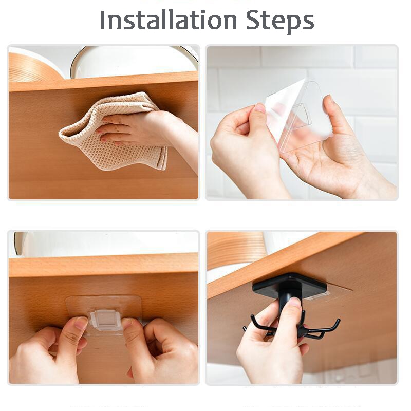 Installation steps for Kitchen OrCabinet Organizer Hook storage rack.