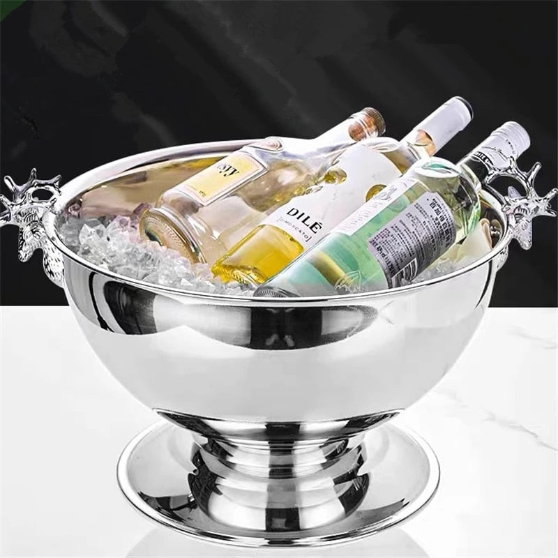 Stainless Steel Deer Head Ear Wall Champagne Bowl Bucket Keg Double Wall Food Grade Red Wine Beer Ice Bucket Bar Supplies - TheWellBeing1