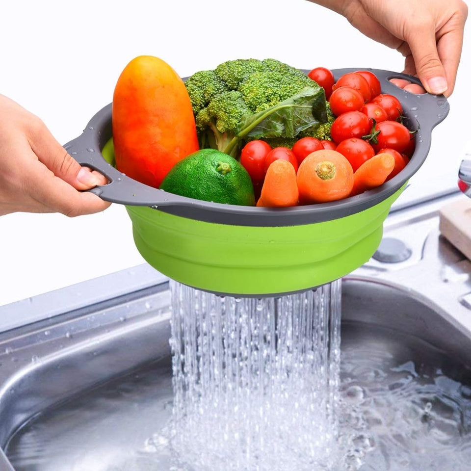 Round Folding Colander BPA Free Fruits Vegetables Washing Drain Basket Kitchen - Culinarywellbeing