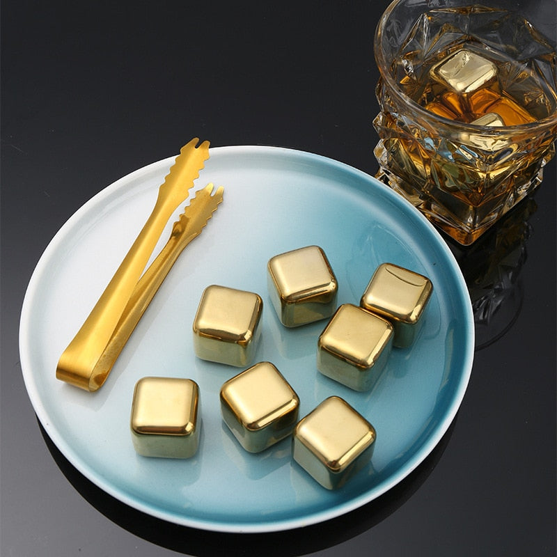 Gold Coolers Stainless Steel Ice Cubes & Holders Keep Drinks Cold Bar TheWellBeing1Gold Coolers Stainless Steel Ice Cubes & HoldersCulinaryWellBeing