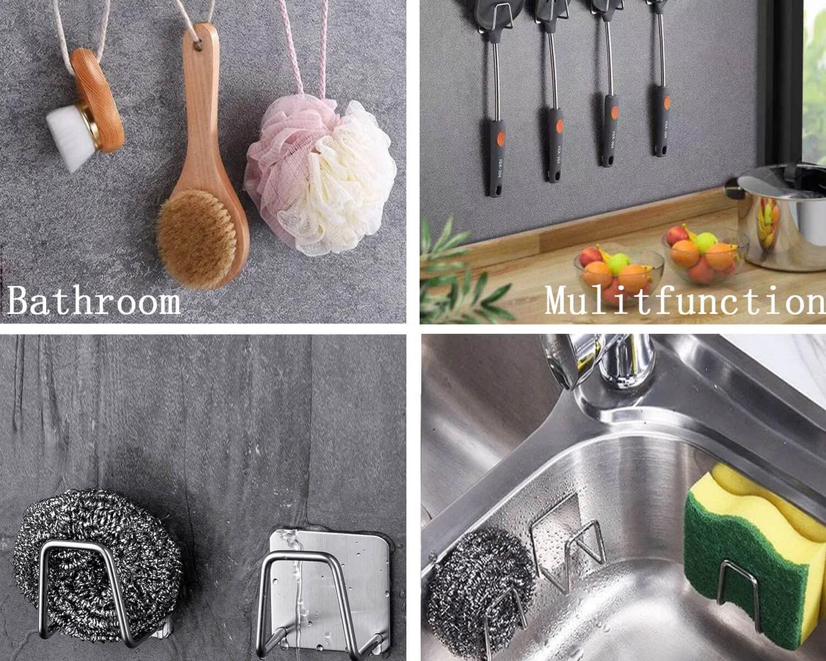 Stainless Steel Sponges Holder Drain Drying Rack Self Adhesive Sink Kitchen Hooks Hanger - Culinarywellbeing