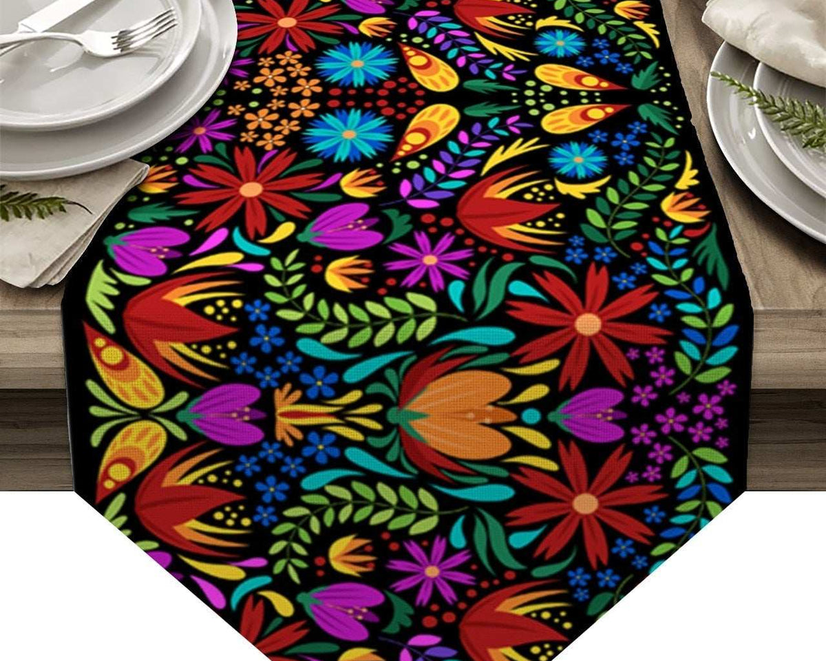 Colorful Mexico Abstract Flower Modern Table Runner Cotton Linen Tablecloth Wedding Party Dinner Coffee Table Decoration Cloth - TheWellBeing1