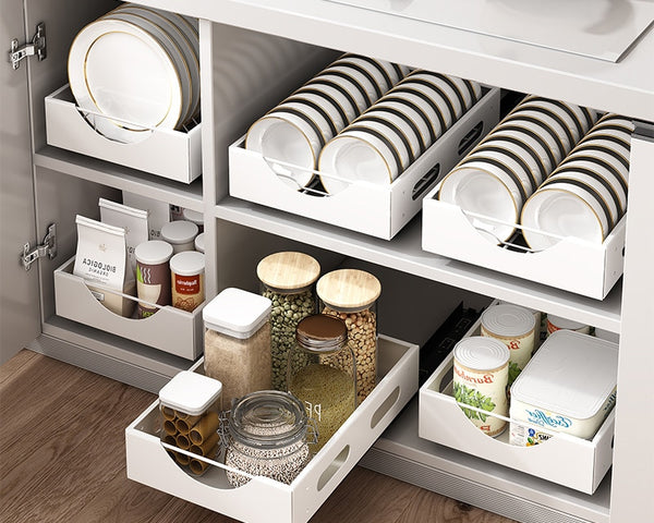 Plate Storage Rack Kitchen Cabinet Built-in Pull-out Clatter Partition Storage Rack Household Drawer - Culinarywellbeing