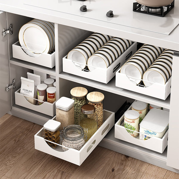 Plate Storage Rack Kitchen Cabinet Built-in Pull-out Clatter Partition Storage Rack Household Drawer - Culinarywellbeing