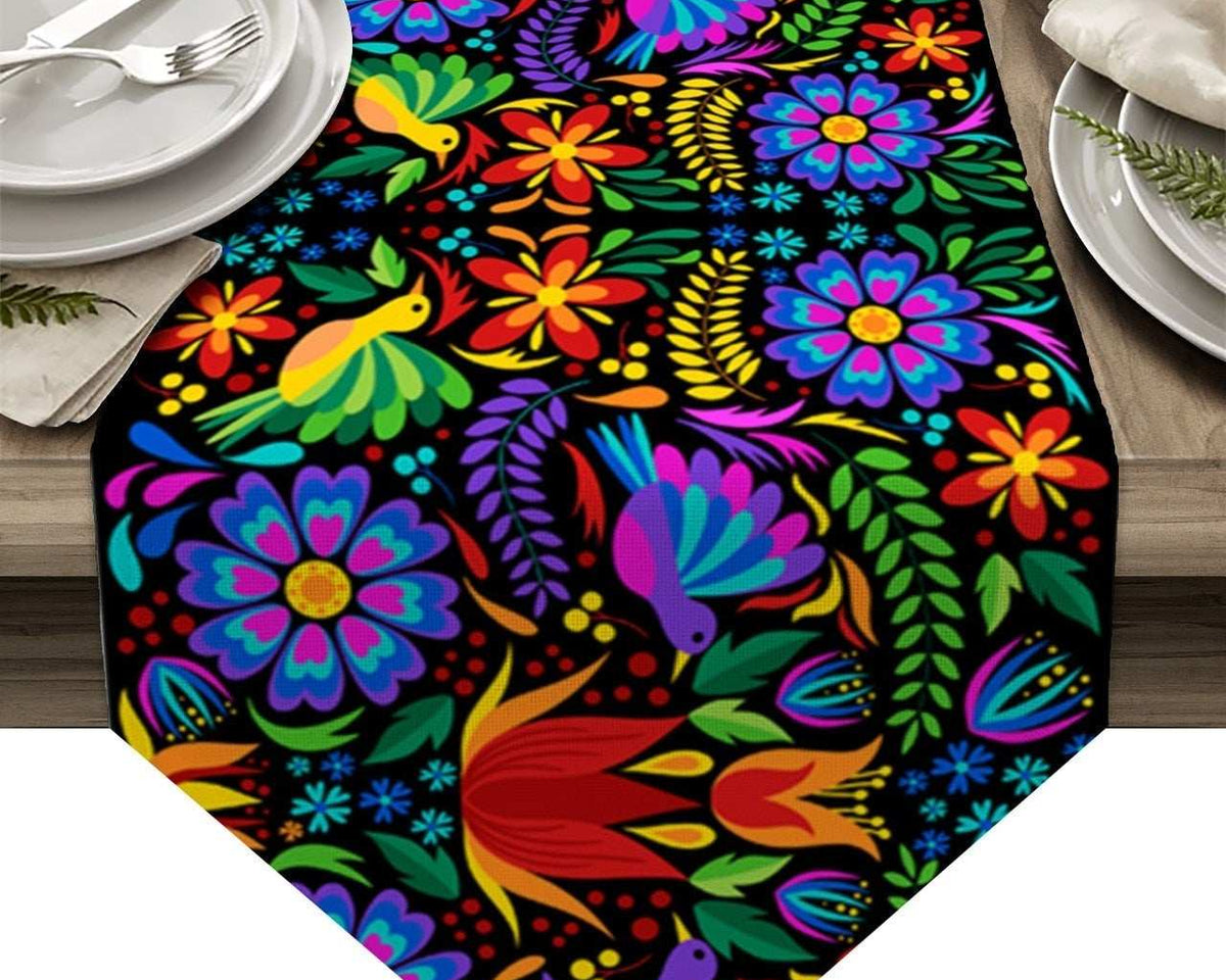 Colorful Mexico Abstract Flower Modern Table Runner Cotton Linen Tablecloth Wedding Party Dinner Coffee Table Decoration Cloth - TheWellBeing1
