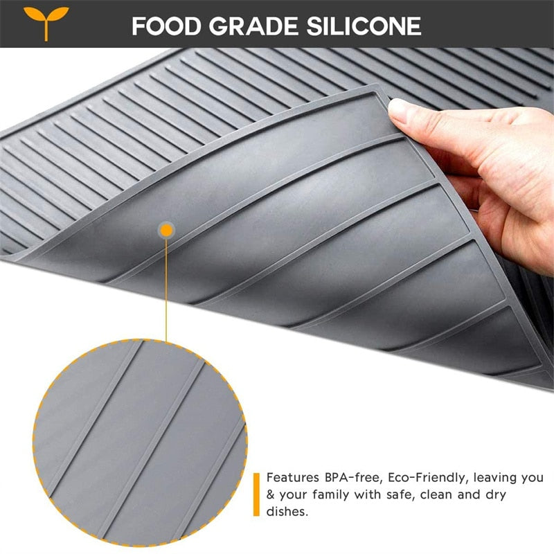 Foldable insulated soft rubber sink mat, anti-slip kitchen protection, food-grade silicone.