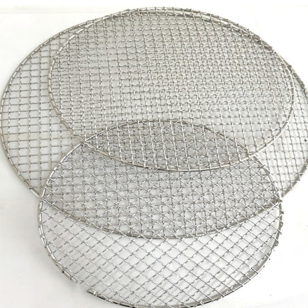 Stainless Steel round BBQ net Grill Mesh Roast  Bacon Grill Tool Iron Stainless Steel Grill Net is campfire- rated- and easy to clean-. 
 Barbecue Camping Pot Rack has clear mesh spacing for food heated evenly. 
 The high heat-resistanTheWellBeing1Stainless Steel round BBQ net Grill Mesh Roast Bacon Grill Tool IronCulinaryWellBeing