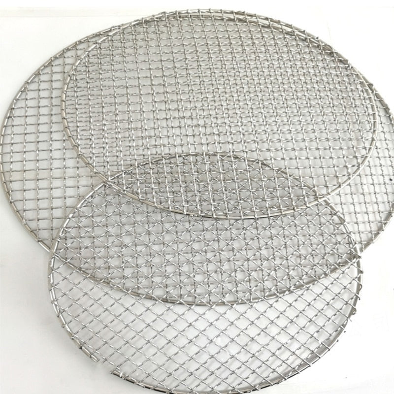 Stainless Steel round BBQ net Grill Mesh Roast  Bacon Grill Tool Iron Stainless Steel Grill Net is campfire- rated- and easy to clean-. 
 Barbecue Camping Pot Rack has clear mesh spacing for food heated evenly. 
 The high heat-resistanTheWellBeing1Stainless Steel round BBQ net Grill Mesh Roast Bacon Grill Tool IronCulinaryWellBeing