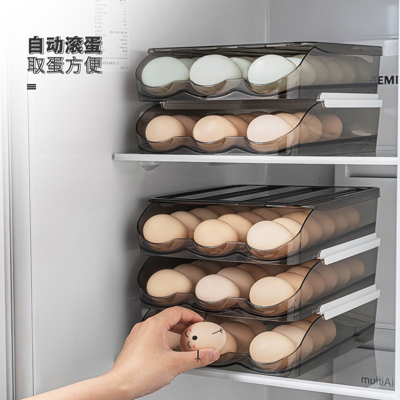 Automatic rolling egg box multi-layer Rack Holder for Fridge fresh-keeping box egg Basket storage containers kitchen organizers - TheWellBeing1