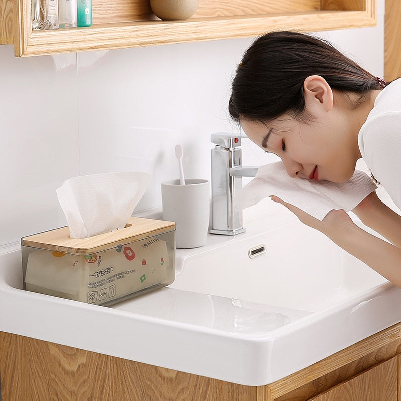 Nordic Simple Transparent Tissue Box Holder Bamboo Cover - Culinarywellbeing