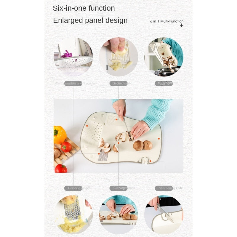 TheWellBeing™6 in 1 Folding Chopping Board Smart Cutting Board with Draining Knife Sharpener & Grinder Plastic Cutting Board for Kitchen - Culinarywellbeing