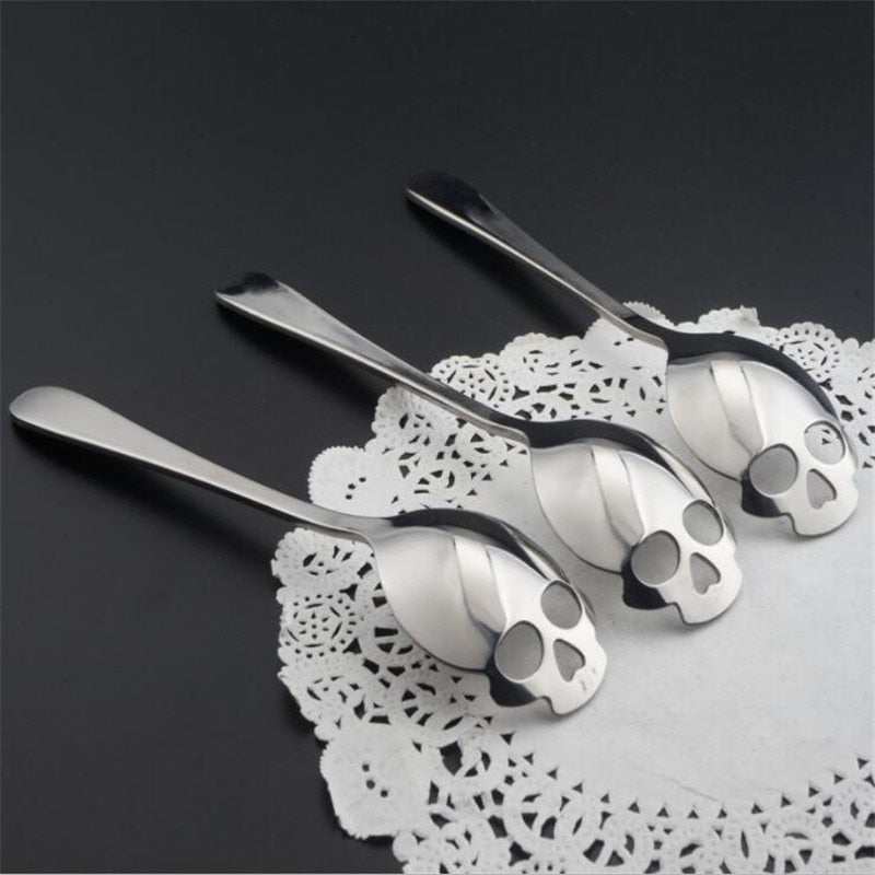 Spoon Stainless Steel coffee Scoop Skull shape Dessert Food Grade Ice Cream Candy Tea Spoon
