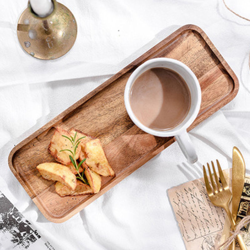 TheWellBeing™ Acacia Wood Rectangular Coffee Tray - Decorative Food and Tea Serving Tray - Culinarywellbeing