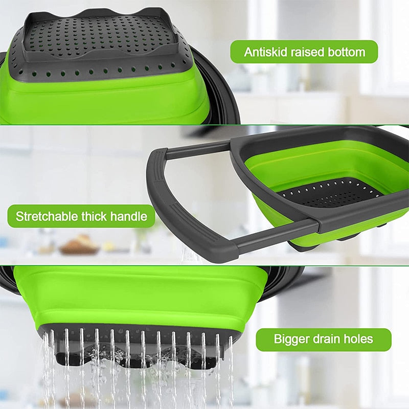 TheWellBeing™Collapsible Colander with Extendable Handles Colander Strainer Over The Sink Vegetable Fruit Colanders Strainers - Culinarywellbeing
