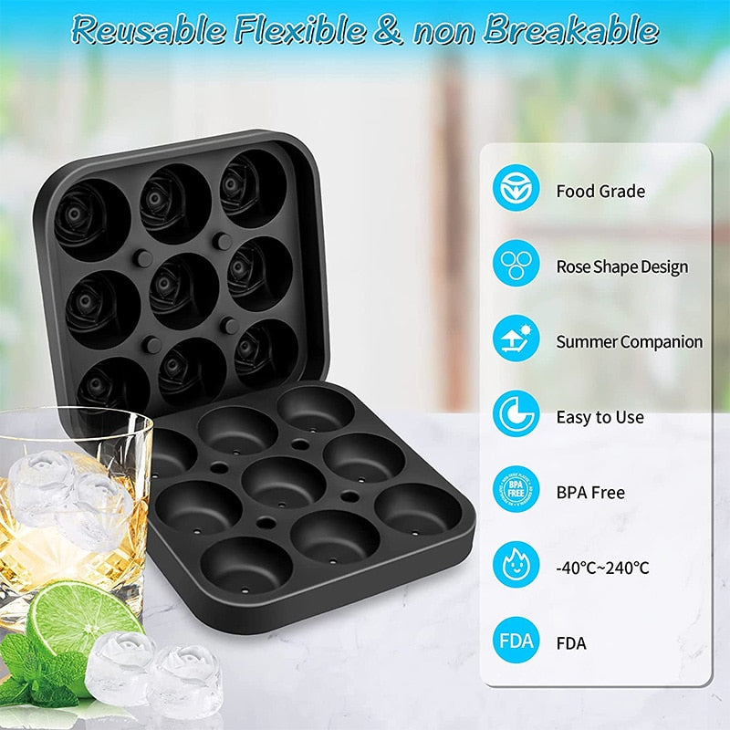 Small 3D Rose Ice Cube Trays - Create 9 Giant Cute Flower-Shaped Ice with Fun Silicone Rubber Ice Ball Maker - Culinarywellbeing