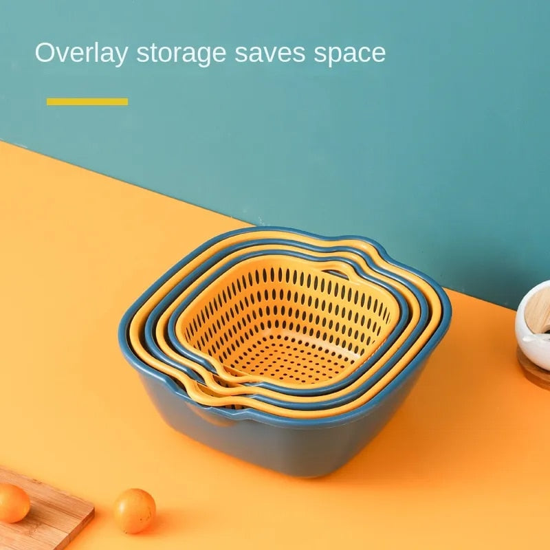 Drain Basket Six-Piece Set Double Layer Square Multi-Functional - Culinarywellbeing