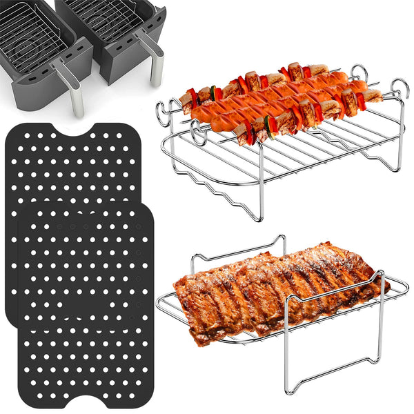 TheWellBeing™ 4-Piece Stainless Steel Air Fryer Accessories Set - SkewFood-Grade Safe Material
This air fryer accessories set includes 2 air fryer silicone mat, 2 stainless steel air fryer rack with 4 skewers, which is made of food-graTheWellBeing1TheWellBeing™ 4-Piece Stainless Steel Air Fryer Accessories Set - Skewers Rack, Silicone Mat,CulinaryWellBeing