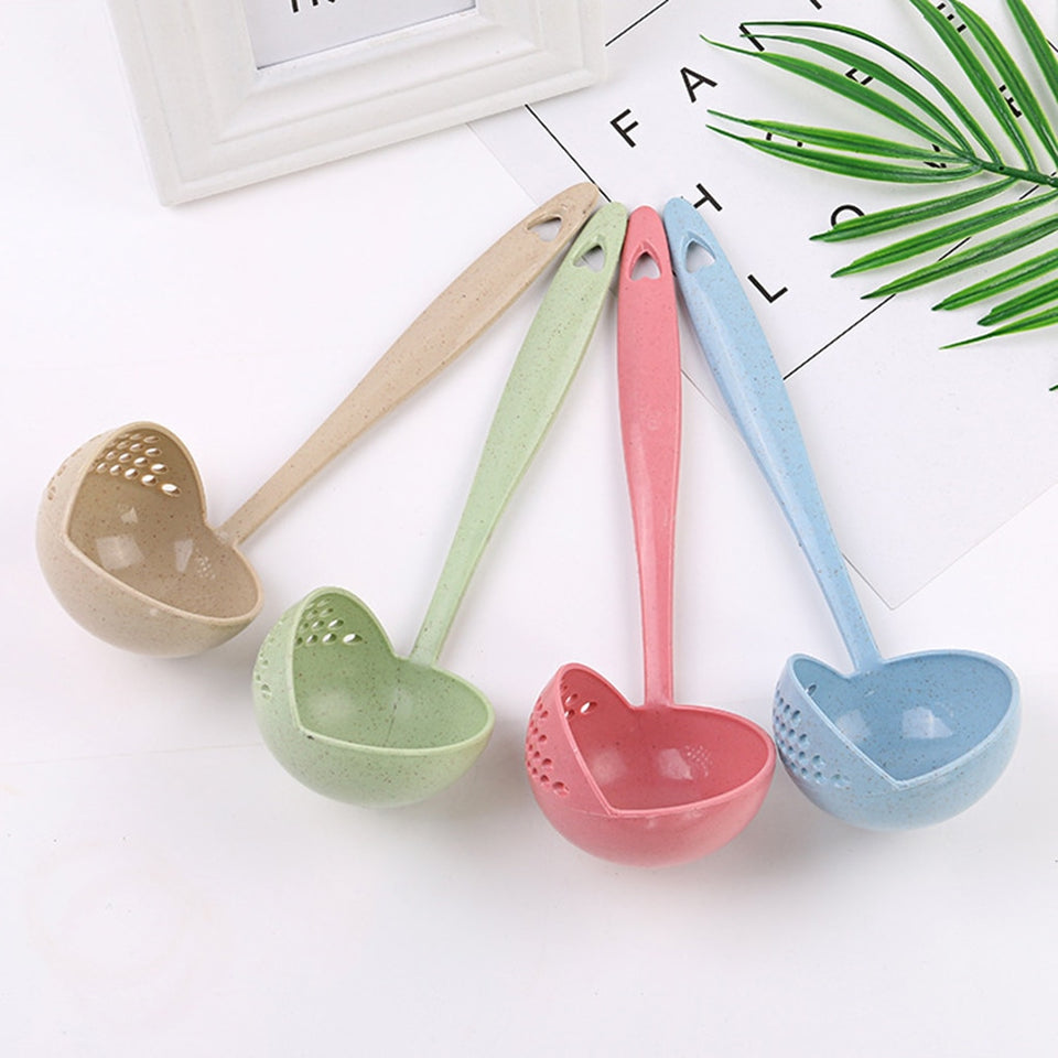 Soup Spoon Long Handle Kitchen Strainer Solid Color Cooking Colander Kitchen Scoop Plastic Tableware Colander Hot - Culinarywellbeing