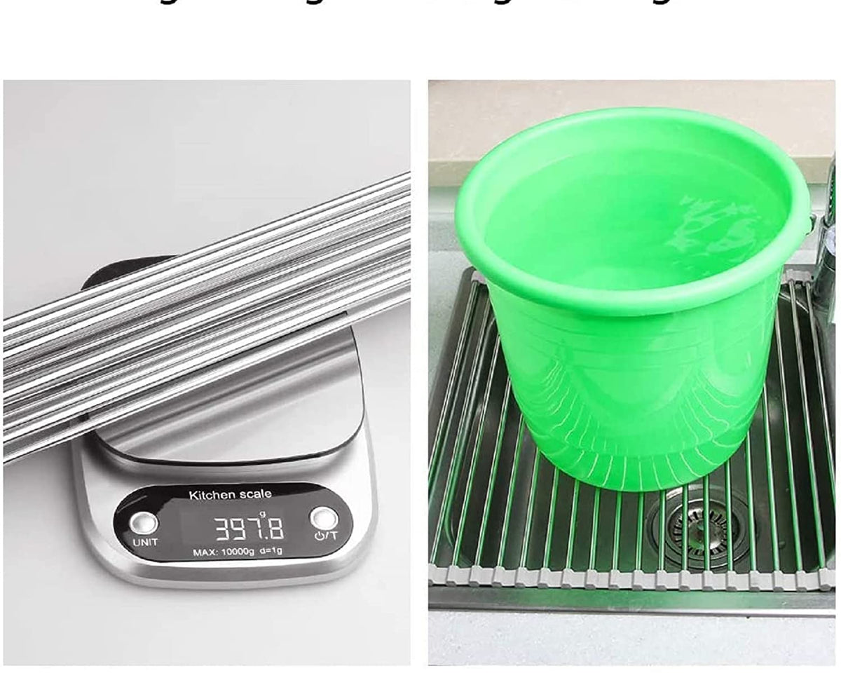 Foldable Stainless Steel Dish Drainer Roll Up Dish Drying Rack Shelf KãMULTI-PURPOSEã: Our dish rack over the sink can not only be used as a dish drying mat to air-dry washed plates, dishes, bowls, bottles, cups, etc, but also as aTheWellBeing1Sink Holder Bowl Tableware Plate StorageCulinaryWellBeing